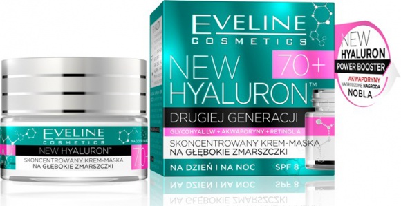 Eveline Cosmetics NEW HYALURON™ Krem-Maska na głębokie zmarszczki Uroda, LIFESTYLE - NEW HYALURON to pionierska terapia aktywująca mechanizmy młodości w głębokich warstwach skóry. Przełomowa technologia TURBO LIFTING AGE DEFENSE™ na bazie DRUGIEJ GENERACJI KWASU HIALURONOWEGO i AKWAPORYN zapewnia bezprecedensową skuteczność w redukcji zmarszczek. title =
