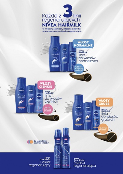 NADESZŁA NOWA ERA MLECZNEJ PIELĘGNACJI WŁOSÓW! Uroda, LIFESTYLE - REWOLUCYJNA REGENERACJA NIVEA HAIRMILK Z NATURALNYMI PROTEINAMI MLEKA DOSTOSOWANA DO 3 STRUKTUR WŁOSÓW title =