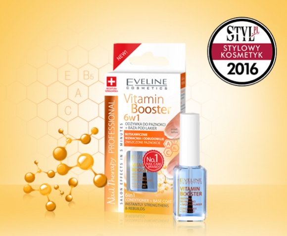 Odżywka do paznokci Eveline Cosmetics z tytułem „Stylowy Kosmetyk 2016”. Uroda, LIFESTYLE - Eveline Cosmetics otrzymało nagrodę "Stylowy Kosmetyk 2016" serwisu Styl.pl za Vitamin Booster 6 w 1 , Odżywka do paznokci + baza pod lakier. Serwis Styl.pl już po raz szósty nagrodził najbardziej stylowe kosmetyki na polskim rynku. title =