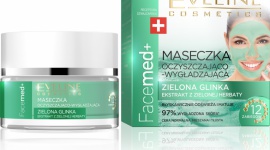 Eveline Cosmetics Maseczka Oczyszczająco - Wygładzająca Zielona Glinka Facemed+ Uroda, LIFESTYLE - Maseczki z glinki dodają skórze witalności, eliminują toksyny, pielęgnują i wygładzają skórę, ograniczają pękanie naczyń krwionośnych. Glinka działa przeciwbakteryjnie, przeciwzapalnie i tworzy naturalną ochronę przed promieniami UVA i UVB.