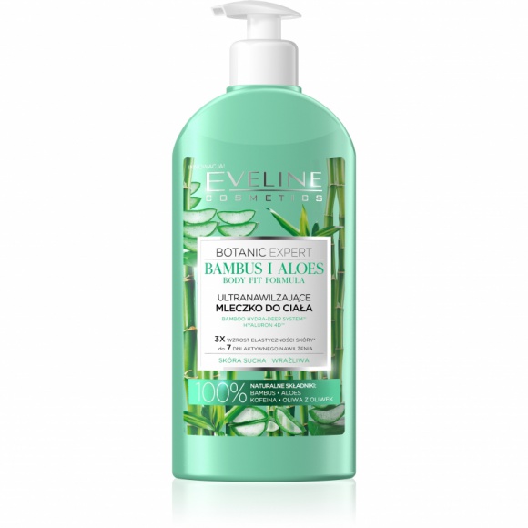 Eveline Cosmetics Ultranawilżające mleczko do ciała BAMBUS I ALOES Uroda, LIFESTYLE - 100% NATURALNE: BAMBUS, ALOES,KOFEINA,OLIWA Z OLIWEK title =