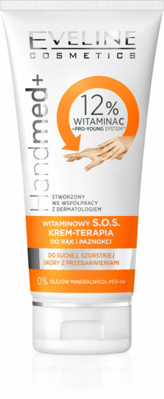 EVELINE COSMETICS WITAMINOWY S.O.S KREM - TERAPIA DO RĄK I PAZNOKCI Uroda, LIFESTYLE - Witaminowy S.O.S. krem-terapia do rąk i paznokci na bazie innowacyjnej formuły z wysoką, 12% zawartością kompleksu z witaminą C błyskawicznie poprawia kondycję paznokci i przesuszonej skóry dłoni. title =