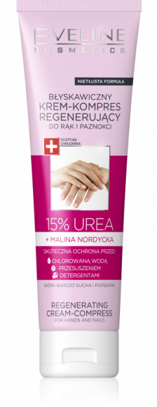 EVELINE COSMETICS BŁYSKAWICZNY KREM-KOMPRES REGENERUJĄCY DO RĄK I PAZNOKCI Uroda, LIFESTYLE - Regenerujący krem z 15% zawartością UREA łączy w sobie całe bogactwo formuły szwajcarskiej o właściwościach silnie regenerujących, nawilżających i kojących. title =