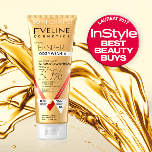Best Beauty Buys 2017 miesięcznika „InStyle” dla Eveline Cosmetics Uroda, LIFESTYLE - Multiodżywczy balsam - Bomba witaminowa z Expert Odżywiania Eveline Cosmetics została laureatem w plebiscycie Best Beauty Buys 2017 magazynu „InStyle” w kategorii pielęgnacji ciała. title =